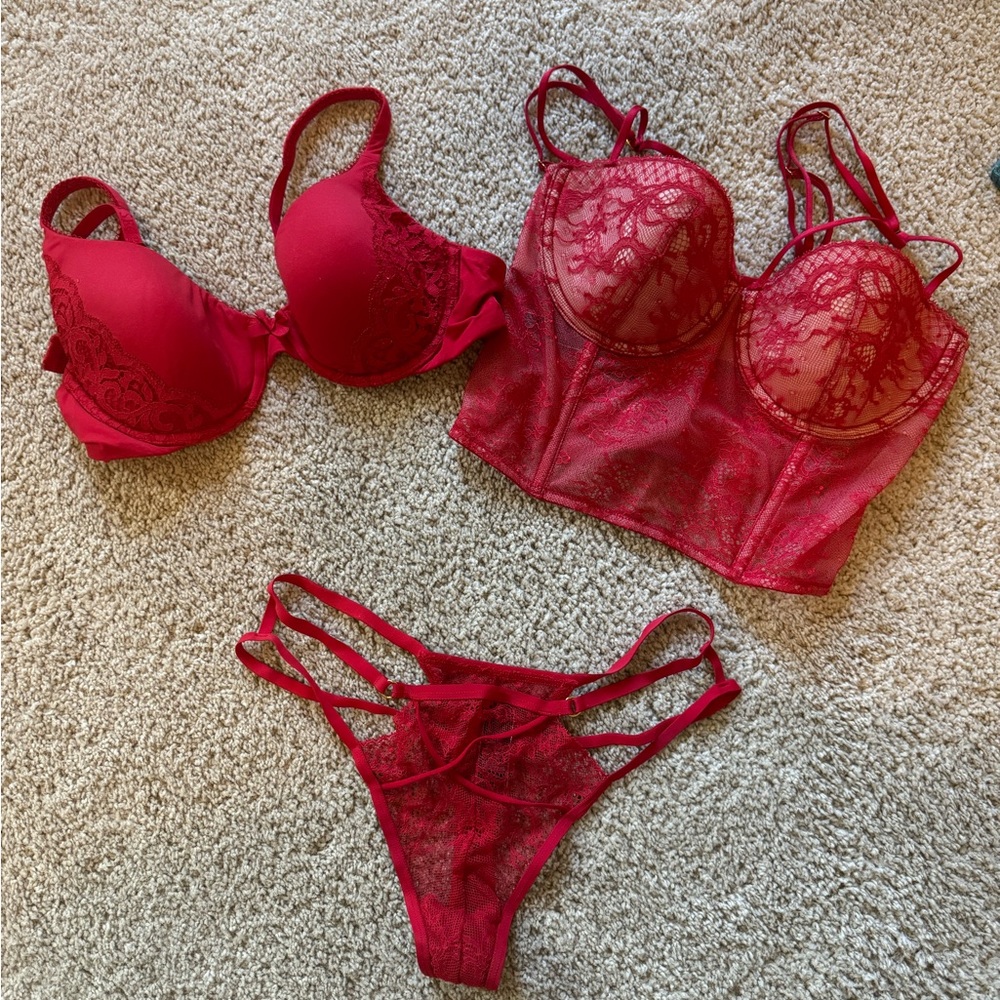 Victoria's Secret Red Lace Bra Set